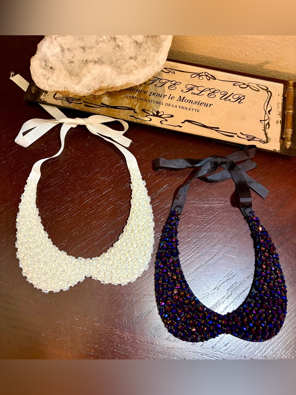 Beaded Peter Pan Collar Necklaces- Ivory and Iridescent Black